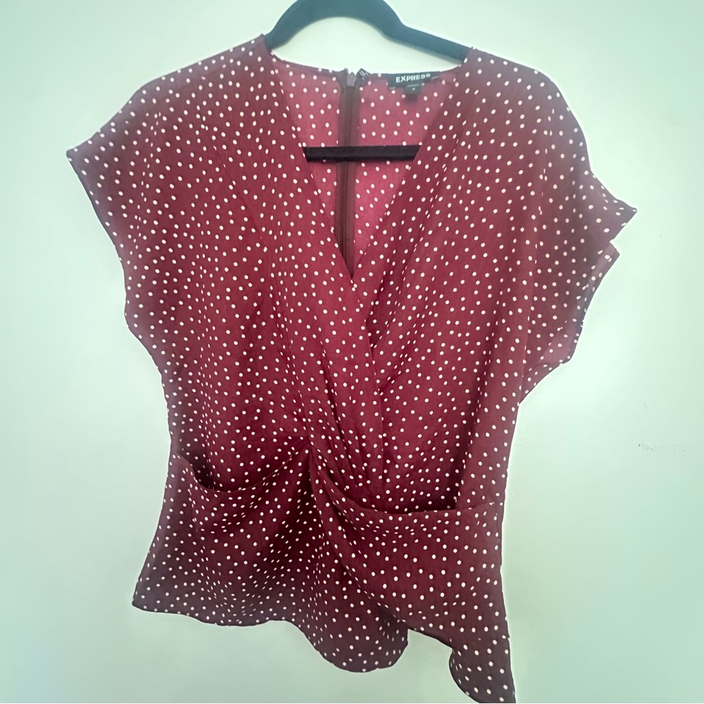 Express Burgundy Polka Dot Blouse